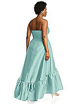 Alt View 3 Thumbnail - Coastal Strapless Deep Ruffle Hem Satin High Low Dress with Pockets