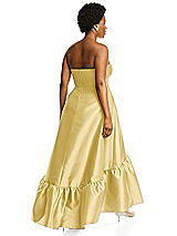 Alt View 3 Thumbnail - Maize Strapless Deep Ruffle Hem Satin High Low Dress with Pockets