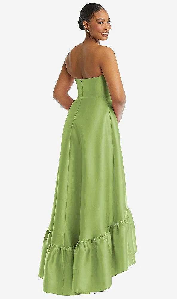 Back View - Mojito Strapless Deep Ruffle Hem Satin High Low Dress with Pockets