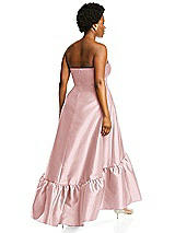 Alt View 3 Thumbnail - Ballet Pink Strapless Deep Ruffle Hem Satin High Low Dress with Pockets