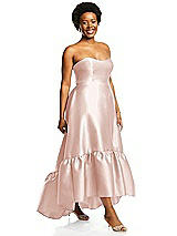 Alt View 2 Thumbnail - Blush Strapless Deep Ruffle Hem Satin High Low Dress with Pockets