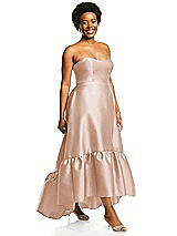 Alt View 2 Thumbnail - Cameo Strapless Deep Ruffle Hem Satin High Low Dress with Pockets