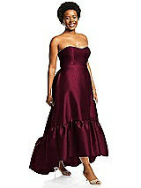 Alt View 2 Thumbnail - Cabernet Strapless Deep Ruffle Hem Satin High Low Dress with Pockets