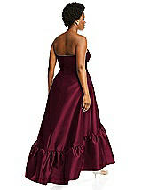 Alt View 3 Thumbnail - Cabernet Strapless Deep Ruffle Hem Satin High Low Dress with Pockets