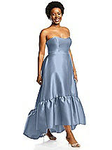 Alt View 2 Thumbnail - Cloudy Strapless Deep Ruffle Hem Satin High Low Dress with Pockets