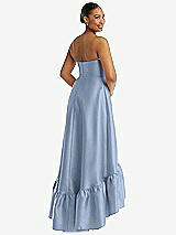 Rear View Thumbnail - Cloudy Strapless Deep Ruffle Hem Satin High Low Dress with Pockets