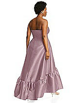 Alt View 3 Thumbnail - Dusty Rose Strapless Deep Ruffle Hem Satin High Low Dress with Pockets