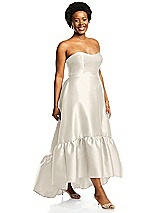 Alt View 2 Thumbnail - Ivory Strapless Deep Ruffle Hem Satin High Low Dress with Pockets