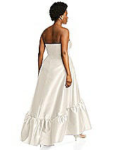 Alt View 3 Thumbnail - Ivory Strapless Deep Ruffle Hem Satin High Low Dress with Pockets