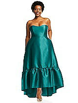 Alt View 1 Thumbnail - Jade Strapless Deep Ruffle Hem Satin High Low Dress with Pockets