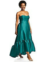 Alt View 2 Thumbnail - Jade Strapless Deep Ruffle Hem Satin High Low Dress with Pockets