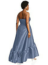 Alt View 3 Thumbnail - Larkspur Blue Strapless Deep Ruffle Hem Satin High Low Dress with Pockets