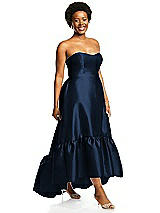 Alt View 2 Thumbnail - Midnight Navy Strapless Deep Ruffle Hem Satin High Low Dress with Pockets