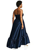 Alt View 3 Thumbnail - Midnight Navy Strapless Deep Ruffle Hem Satin High Low Dress with Pockets