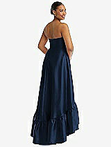 Rear View Thumbnail - Midnight Navy Strapless Deep Ruffle Hem Satin High Low Dress with Pockets