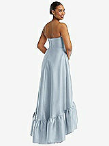 Rear View Thumbnail - Mist Strapless Deep Ruffle Hem Satin High Low Dress with Pockets