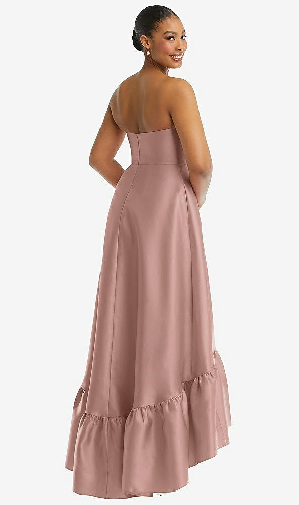 Back View - Neu Nude Strapless Deep Ruffle Hem Satin High Low Dress with Pockets