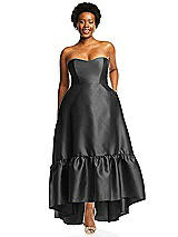 Alt View 1 Thumbnail - Pewter Strapless Deep Ruffle Hem Satin High Low Dress with Pockets