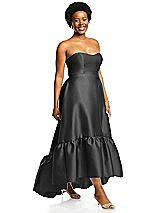 Alt View 2 Thumbnail - Pewter Strapless Deep Ruffle Hem Satin High Low Dress with Pockets