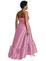 Alt View 3 Thumbnail - Powder Pink Strapless Deep Ruffle Hem Satin High Low Dress with Pockets