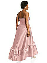 Alt View 3 Thumbnail - Rose - PANTONE Rose Quartz Strapless Deep Ruffle Hem Satin High Low Dress with Pockets