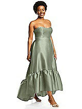 Alt View 2 Thumbnail - Sage Strapless Deep Ruffle Hem Satin High Low Dress with Pockets