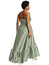 Alt View 3 Thumbnail - Sage Strapless Deep Ruffle Hem Satin High Low Dress with Pockets