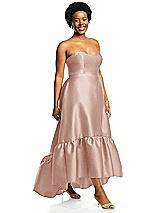 Alt View 2 Thumbnail - Toasted Sugar Strapless Deep Ruffle Hem Satin High Low Dress with Pockets