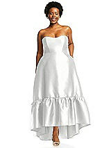 Alt View 1 Thumbnail - White Strapless Deep Ruffle Hem Satin High Low Dress with Pockets