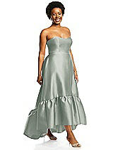 Alt View 2 Thumbnail - Willow Green Strapless Deep Ruffle Hem Satin High Low Dress with Pockets