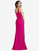 Rear View Thumbnail - Think Pink Skinny Strap Deep V-Neck Crepe Trumpet Gown with Front Slit