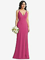 Alt View 1 Thumbnail - Tea Rose Skinny Strap Deep V-Neck Crepe Trumpet Gown with Front Slit