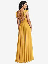 Front View Thumbnail - NYC Yellow Shirred Cross Bodice Lace Up Open-Back Maxi Dress with Flutter Sleeves