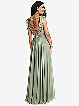 Front View Thumbnail - Sage Shirred Cross Bodice Lace Up Open-Back Maxi Dress with Flutter Sleeves