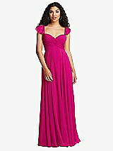 Rear View Thumbnail - Think Pink Shirred Cross Bodice Lace Up Open-Back Maxi Dress with Flutter Sleeves