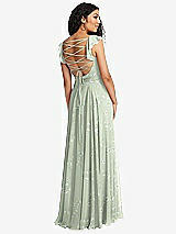 Front View Thumbnail - Vintage Primrose Sage Shirred Cross Bodice Lace Up Open-Back Maxi Dress with Flutter Sleeves