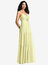 Side View Thumbnail - Butter Yellow Drawstring Bodice Gathered Tie Open-Back Maxi Dress with Tiered Skirt