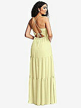 Rear View Thumbnail - Butter Yellow Drawstring Bodice Gathered Tie Open-Back Maxi Dress with Tiered Skirt