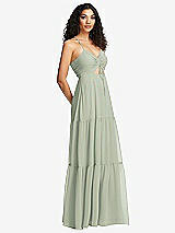 Side View Thumbnail - Celadon Drawstring Bodice Gathered Tie Open-Back Maxi Dress with Tiered Skirt