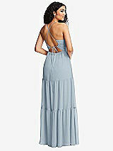 Rear View Thumbnail - Mist Drawstring Bodice Gathered Tie Open-Back Maxi Dress with Tiered Skirt