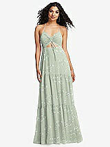 Alt View 2 Thumbnail - Vintage Primrose Sage Drawstring Bodice Gathered Tie Open-Back Maxi Dress with Tiered Skirt