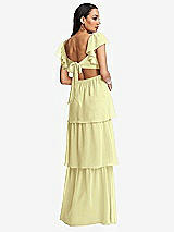 Rear View Thumbnail - Butter Yellow Flutter Sleeve Cutout Tie-Back Maxi Dress with Tiered Ruffle Skirt