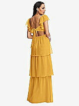 Rear View Thumbnail - NYC Yellow Flutter Sleeve Cutout Tie-Back Maxi Dress with Tiered Ruffle Skirt