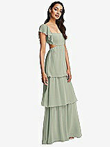 Side View Thumbnail - Celadon Flutter Sleeve Cutout Tie-Back Maxi Dress with Tiered Ruffle Skirt