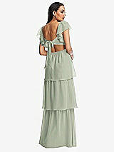 Rear View Thumbnail - Celadon Flutter Sleeve Cutout Tie-Back Maxi Dress with Tiered Ruffle Skirt