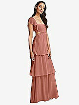 Side View Thumbnail - Desert Rose Flutter Sleeve Cutout Tie-Back Maxi Dress with Tiered Ruffle Skirt