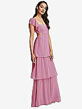 Side View Thumbnail - Powder Pink Flutter Sleeve Cutout Tie-Back Maxi Dress with Tiered Ruffle Skirt