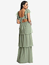 Rear View Thumbnail - Sage Flutter Sleeve Cutout Tie-Back Maxi Dress with Tiered Ruffle Skirt