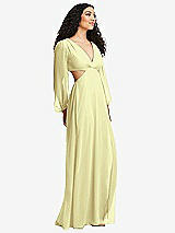 Side View Thumbnail - Butter Yellow Long Puff Sleeve Cutout Waist Chiffon Maxi Dress 