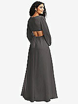 Rear View Thumbnail - Caviar Gray Long Puff Sleeve Cutout Waist Chiffon Maxi Dress 